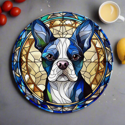 Boston Terrier Circular Glass Suncatcher Worktop Saver